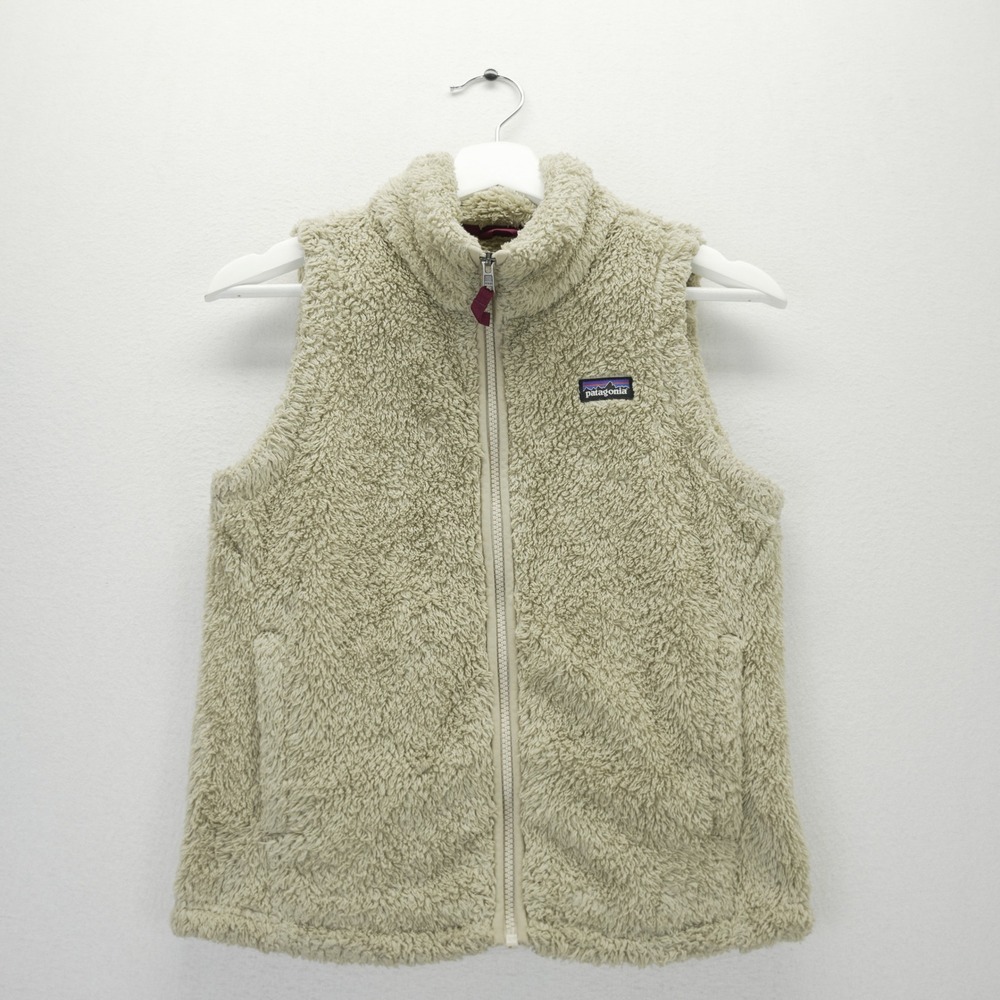 Patagonia Los Gatos Fleece Vest Tan Beige Full Zip High Pile Girls Large L‎ 12